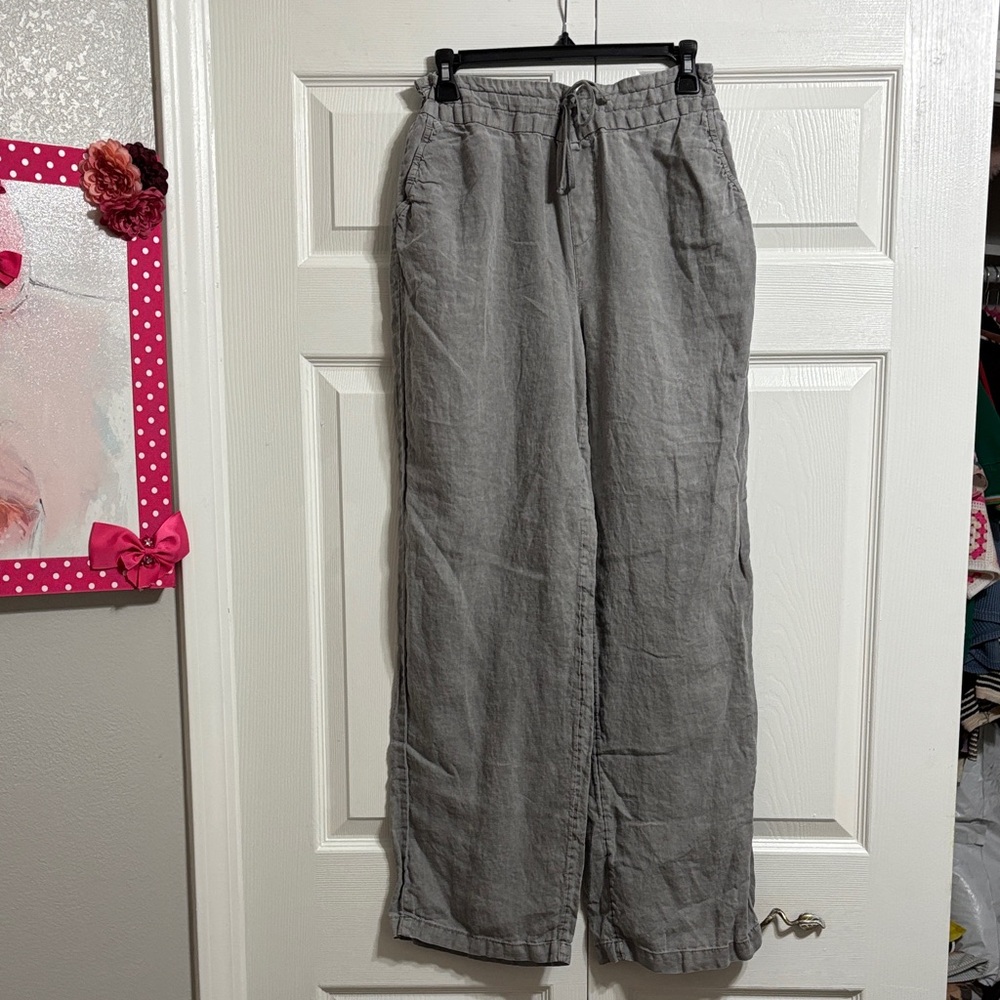 Wide Leg Linen Blend Pants - Gray